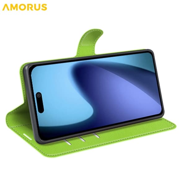 AMORUS iPhone Air Konstläder Plånboksfodral Flipstativ Litchi - Grön Grön