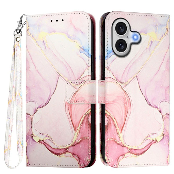 iPhone 17 Plånboksfodral Marble Pattern med Rem LS005 Roséguld