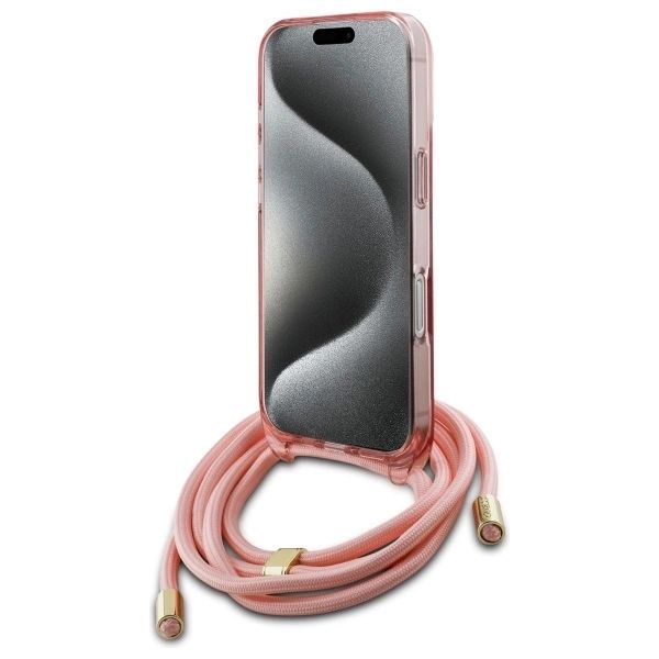 Guess Telefontaske til iPhone 16 Pro MagSafe Crossbody Cord Script - Lyserød Rosa