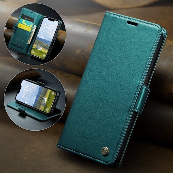 CASEME Plånboksfodral Konstläder för iPhone 16e RFID-Skydd Grön
