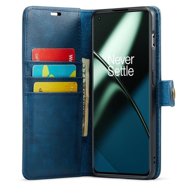 DG.MING OnePlus 11 5G Äkta Läder Plånboksfodral Detachable Magnet Blå