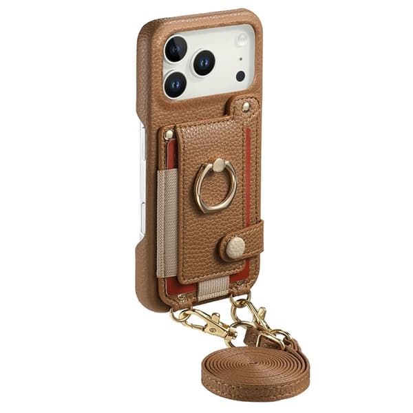 Mobilskal till iPhone 17 Pro Max med Korthållare Ring Kickstand - Brun Brun