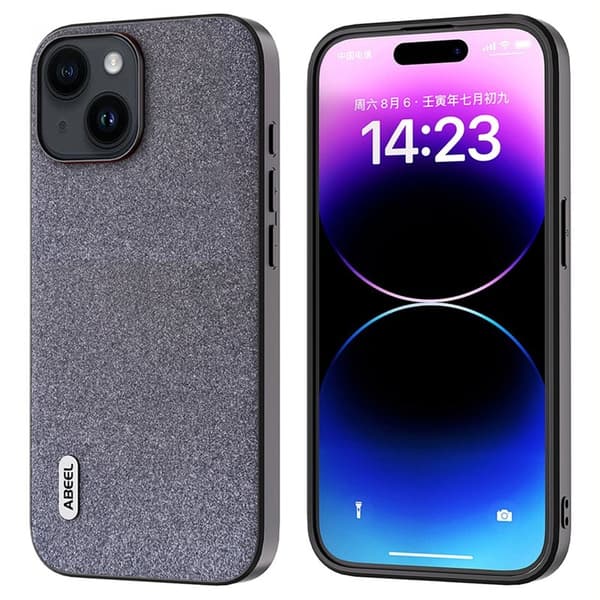 ABEEL Mobilskal till iPhone 15 Plus , Glitter PU Läder, Slim Fit, Svart