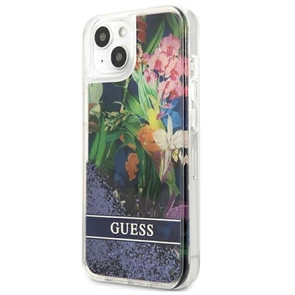 Guess iPhone 13 mini Skal Flower Liquid Glitter - Blå