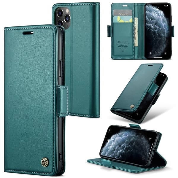 CASEME Series Ställbar Plånboksfodral Konstläder iPhone 11 Pro Grön