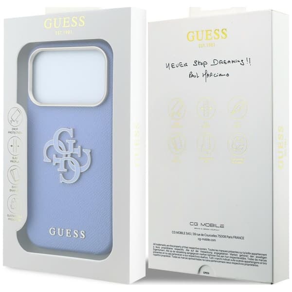 Guess Mobilskal För iPhone 18 Pro Max/17 Pro Max Grained & Big Resin Logo - Blå Blå