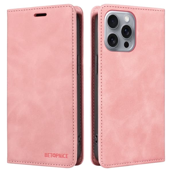 BETOPNICE 003 iPhone 16 Pro Max Plånboksfodral Konstläder - Rosa