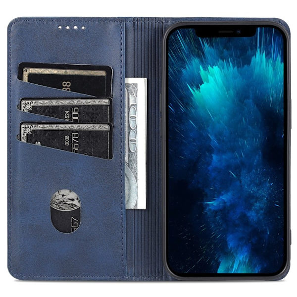 AZNS iPhone 15 Plånboksfodral Konstläder + TPU - Ställ - Blå