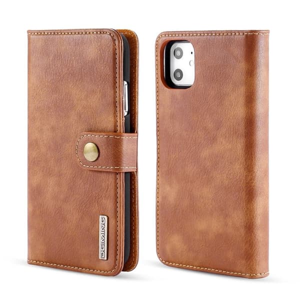 DG.MING iPhone 11 Plånboksfodral i Äkta läder- Anti-fingeravtryck Brun