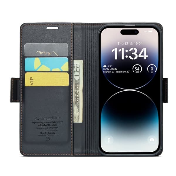 CASEME iPhone 14 Pro Plånboksfodral Konstläder RFID-Skydd Svart