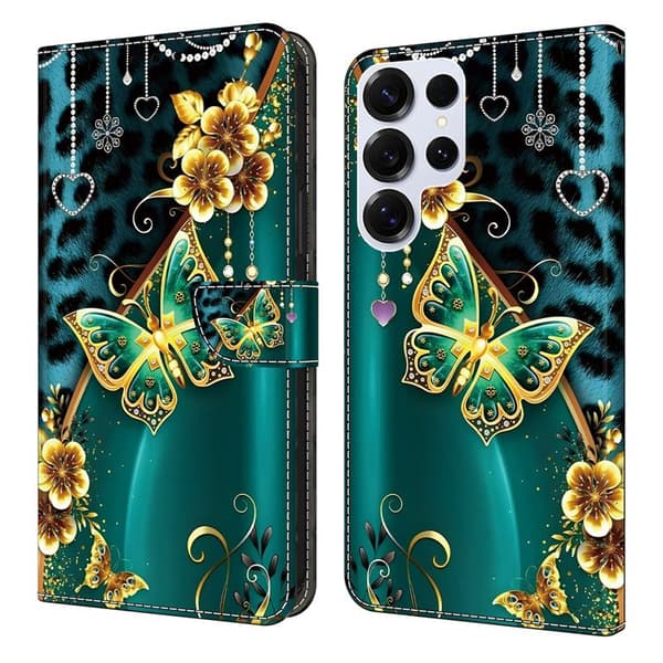Plånboksfodral för Samsung Galaxy S26 Ultra Konstläder Stativ - Guldblomma