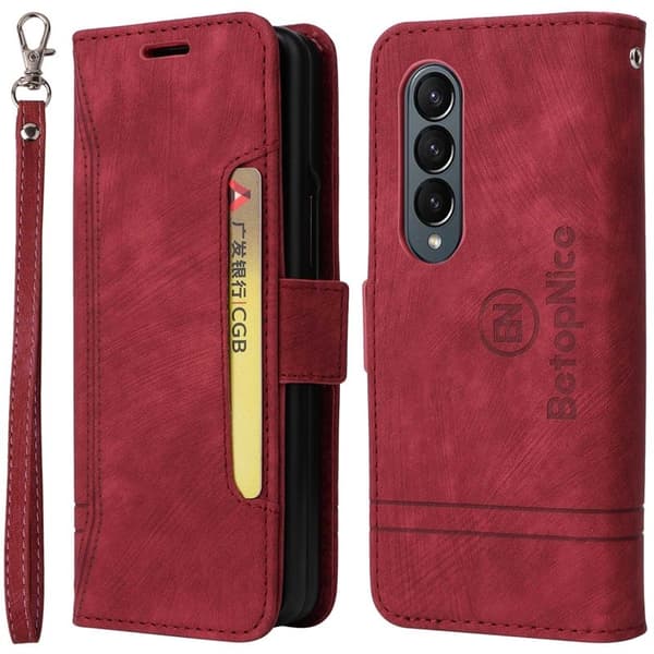 BETOPNICE 001 för Samsung Galaxy Z Fold4 Plånboksfodral Konstläder - Röd