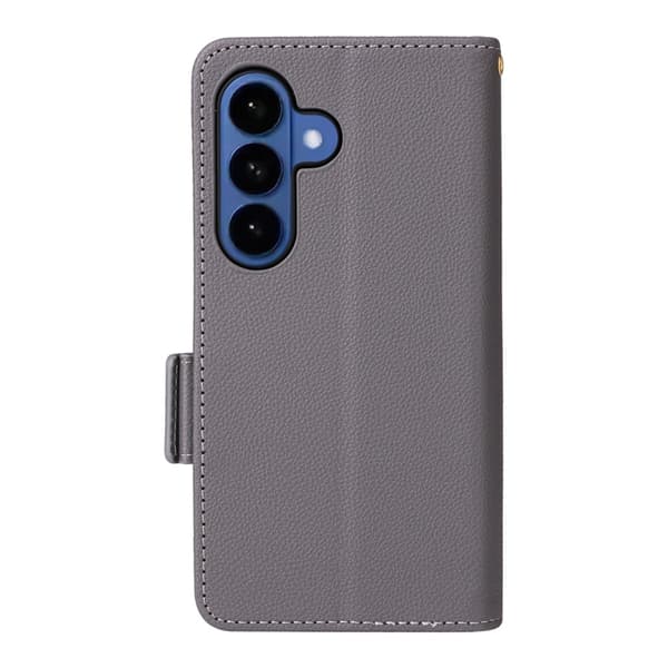 Galaxy S26/S26 Pro Plånboksfodral Litchi Konstläder med Rem - Grå Grå