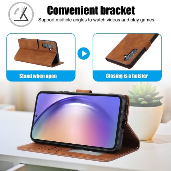 Mobilskal till Samsung Galaxy S26+ KonstLäder med Ställ - Brun