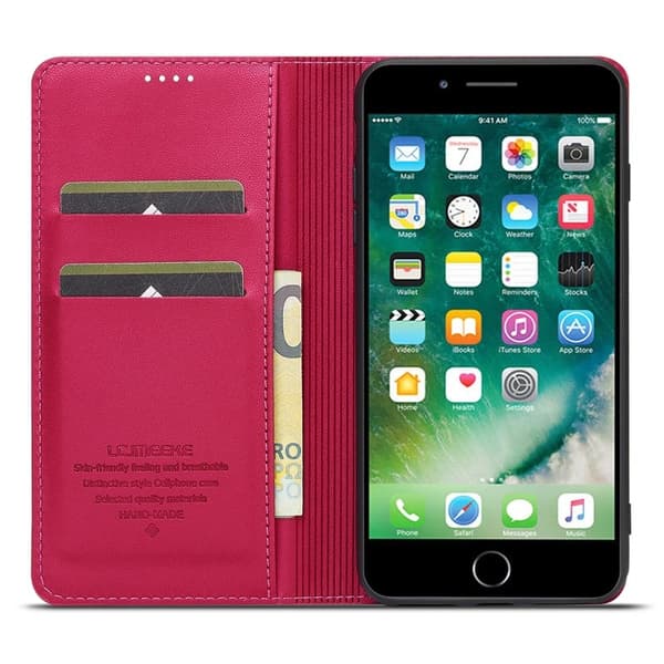 LC.IMEEKE L1 Series iPhone 8 Plus Plånboksfodral Konstläder - Röd