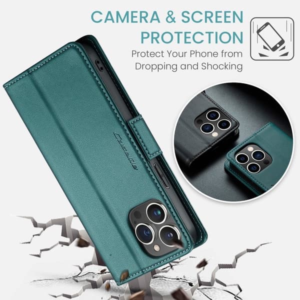 CASEME Plånboksfodral Konstläder iPhone 13 Pro Max RFID-Skydd Grön