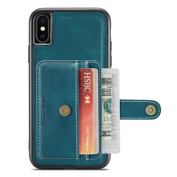 JEEHOOD Konstläder Plånboksfodral iPhone XS 5.8 tum Stöttålig Blå