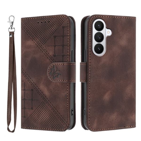 Samsung Galaxy S26 Pro Plånboksfodral Konstläder Fjäril Blomma - Kaffe
