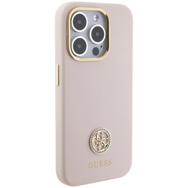 Guess Mobilskal till iPhone 15 Pro Silikon Logo Strass 4G - Rosa