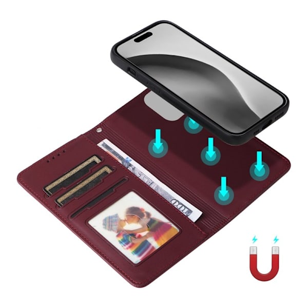 BETOPNICE iPhone 16 Pro Max Plånboksfodral - Detachable Konstläder- Vinröd