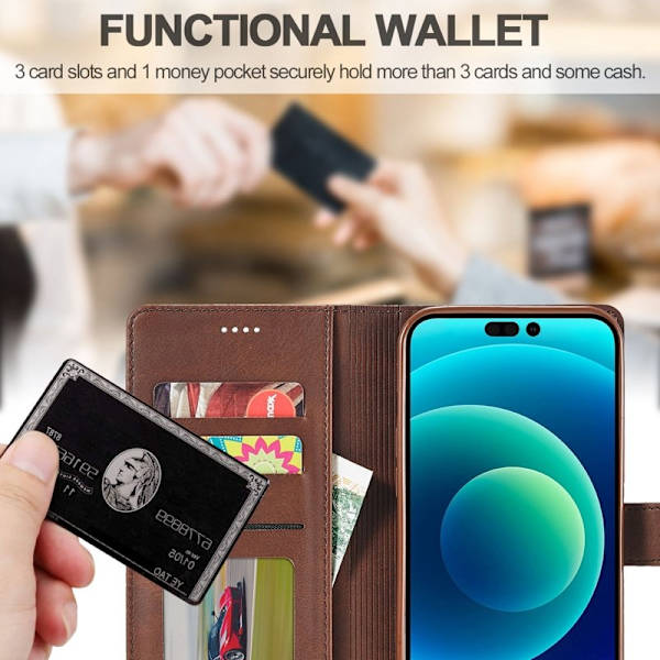 LC.IMEEKE iPhone 14 Plus Plånboksfodral i Konstläder - Brun