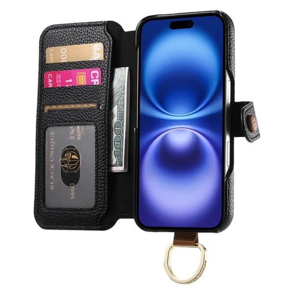 iPhone 17 Pro Konstläder Plånboksfodral RFID-Skydd Zipper - Svart Svart