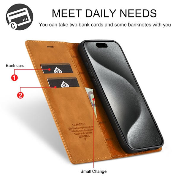 LC.IMEEKE iPhone 16 Pro Max Plånboksfodral Konstläder- Brun