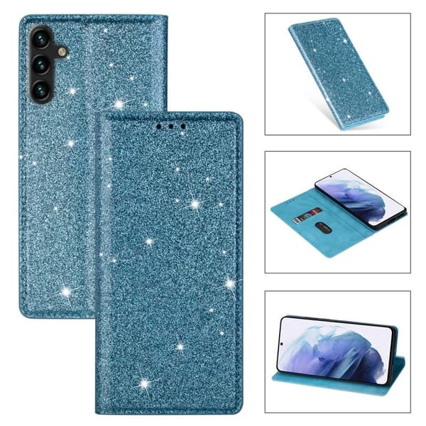 Mobilskal till SAMSUNG Galaxy S26 Plus Glittrande PU Läder + TPU Kortfack - Blå