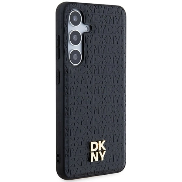 DKNY Galaxy S24 Plus Mobilskal Magsafe Läder Pattern Metal Logo Svart