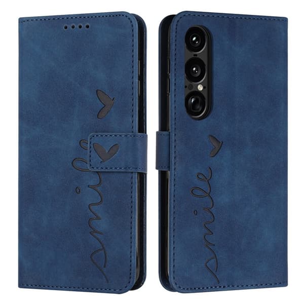 Sony Xperia 1 VII Konstläder Plånboksfodral Imprinted Heart - Blå Blå