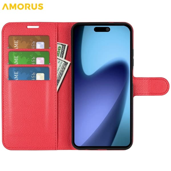 AMORUS iPhone Air Konstläder Plånboksfodral Flipstativ Litchi - Röd Röd