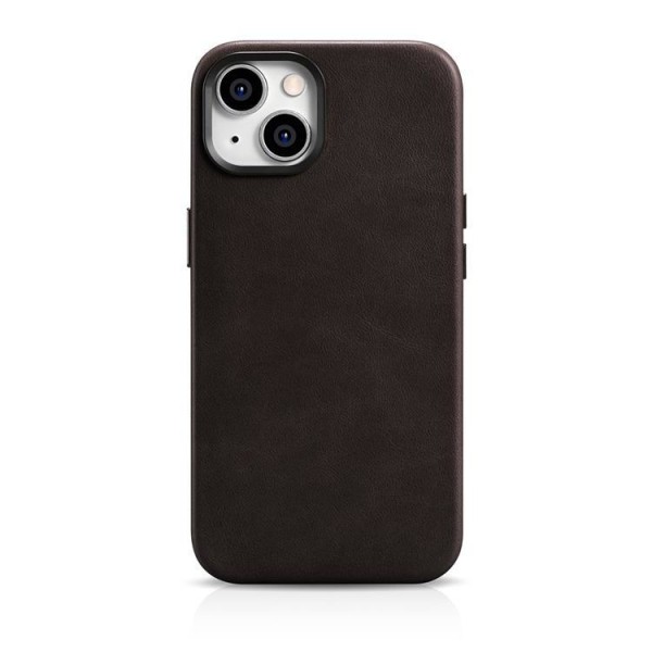 iCarer iPhone 14 Plus Skal Magsafe Äkta Läder Oil Wax - Mörkbrun