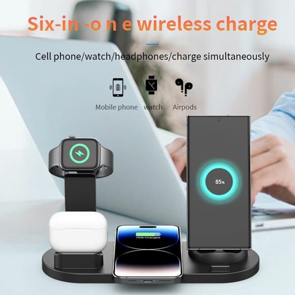 6in1 Trådlös Laddare Apple och Samsung 15W - B07A - Vit Vit