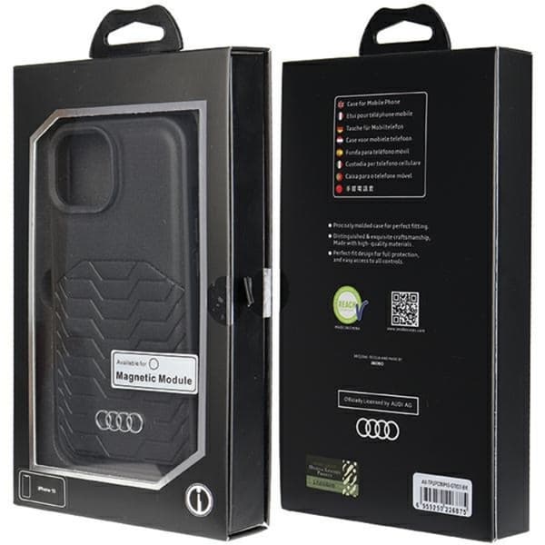 Audi Telefontaske til iPhone 15 Plus Magsafe Syntetisk Læder - Sort