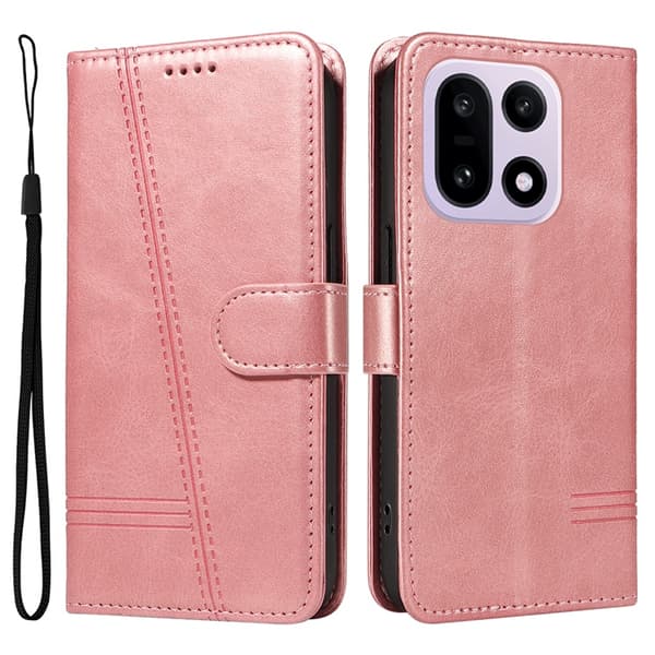 OnePlus 15 5G Plånboksfodral T-Shape Lines Konstläder Roséguld