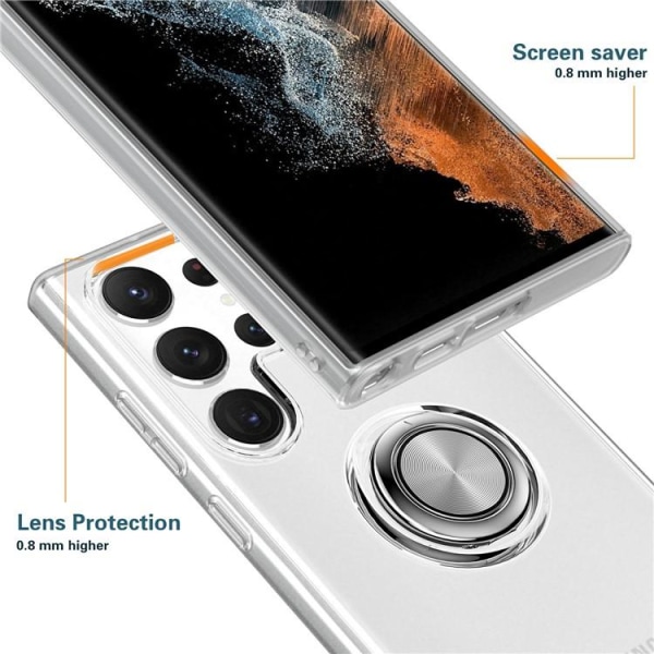 Galaxy S23 Ultra Skal Ringhållare Kickstand Shockproof - Clear