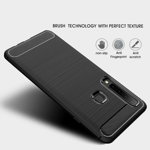 Kulfiber børstet mobilcover til Samsung Galaxy A9 (2018) - Sort Black