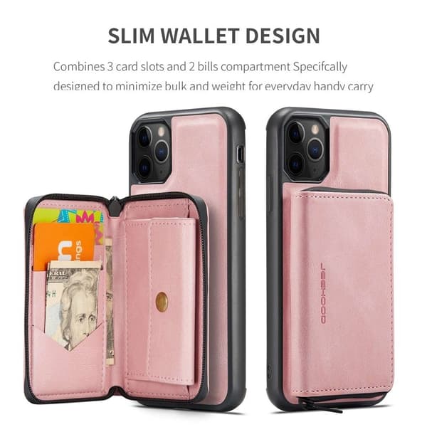 JEEHOOD Mobilskal till iPhone 11 Pro Konstläder TPU Magnetisk Rosa