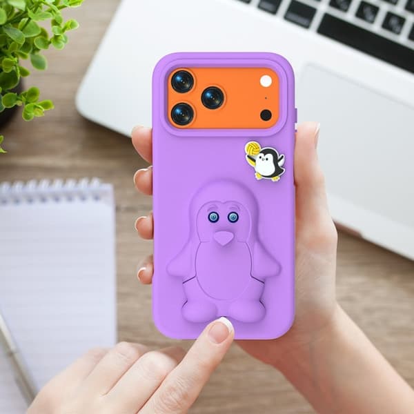 Penguin Mobilskal till iPhone 17 Pro Kickstand Stöttålig EVA - Lila
