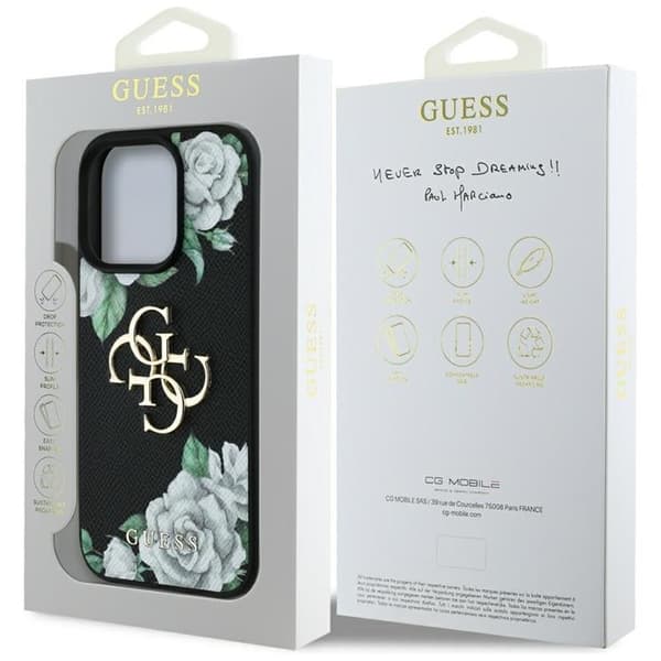 Guess telefontaske til iPhone 16 Pro Max kornede roser Stort 4G-logo Svart
