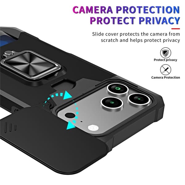 Mobilskal till iPhone 17 Pro Max Slide Lens Lid med Kortfack - Guld Guld