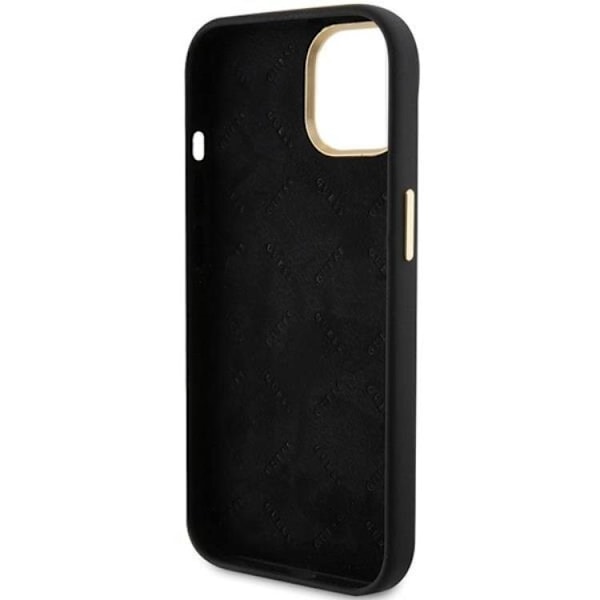 Guess iPhone 15 Mobilskal Silikon Script Metal Logo & Frame - Musta Black