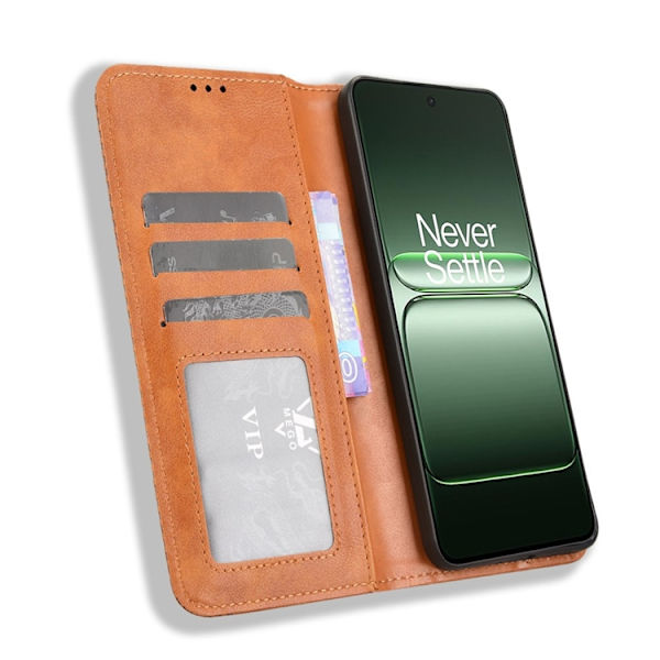 OnePlus Nord CE5 5G Plånboksfodral Retro Texture Konstläder Brun