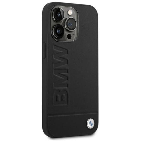 BMW iPhone 14 Pro Max Skal Läder Stamp - Svart Black