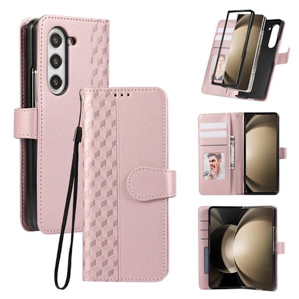 Galaxy Z Fold7 Plånboksfodral 3D Rhombus Grid Imprinted Rosa