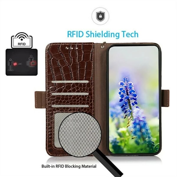 iPhone 17 Pro Max Plånboksfodral Äkta läder Crocodile Brun
