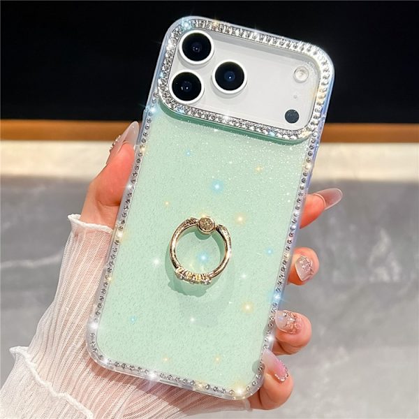 Mobilskal till iPhone 17 Pro Max Rhinestone Edge Ring Kickstand Grön