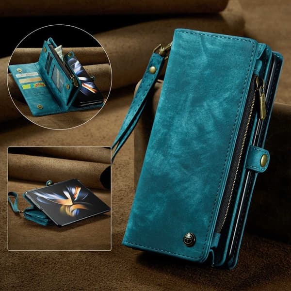 CASEME 008 Series Samsung Galaxy Z Fold4 Konstläder Plånboksfodral Blå