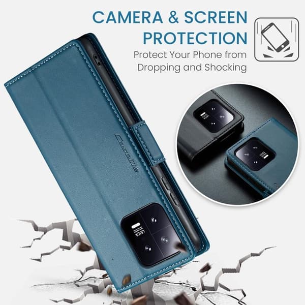 CASEME Xiaomi 13 Plånboksfodral Konstläder RFID-Skydd 3 Kort Blå