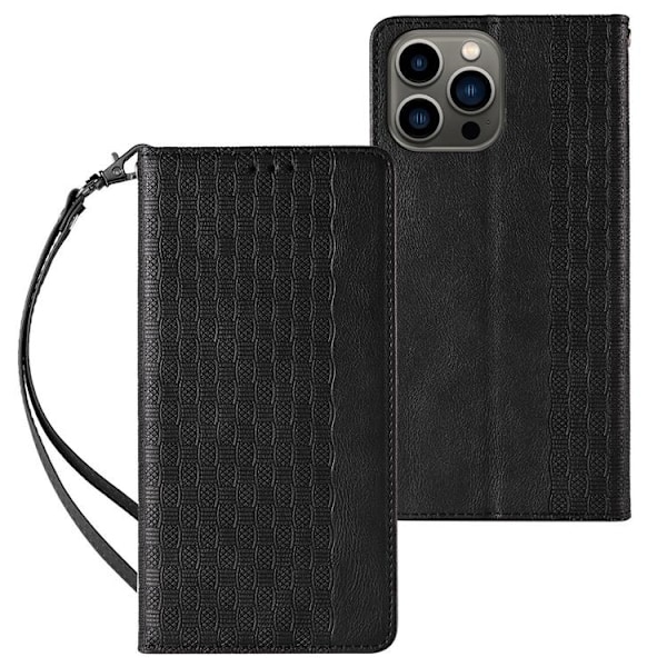 iPhone 12 Pro Max Plånboksfodral Magnet Strap - Musta Black